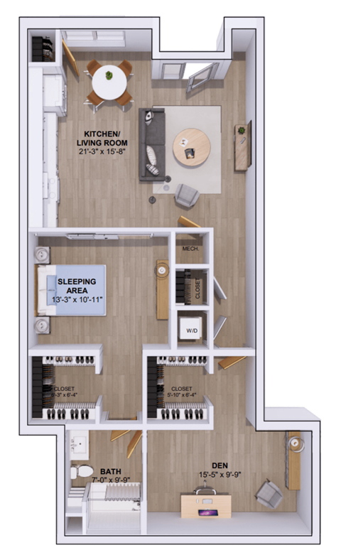 Floor plan for studio, 1 bath, 1065 sqft