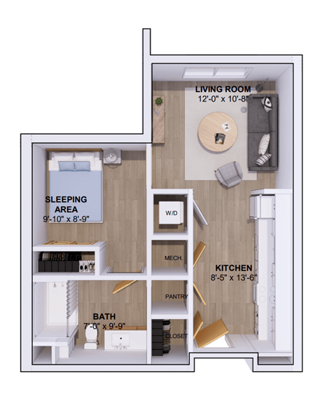 Floor plan for studio, 1 bath, 540 sqft