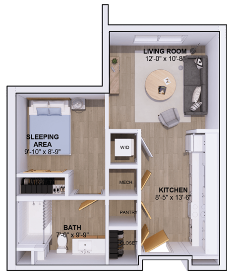 Floor plan for studio, 1 bath, 540 sqft