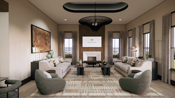 Pooler apartment for rent - A modern living room with a fireplace and a large painting on the wall.