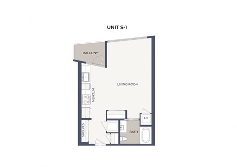 Floor plan for studio, 1 bath, 597 sqft