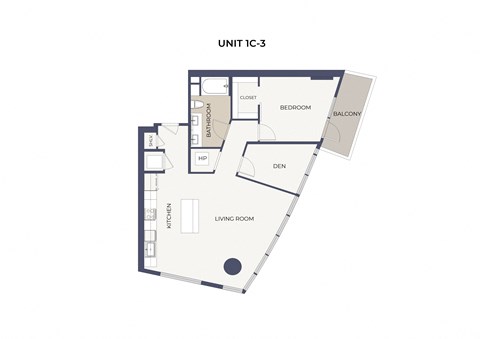 Floor plan for 1 bed, 1 bath, 1010 sqft