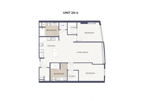 Floor plan for 2 beds, 2 baths, 1256 sqft