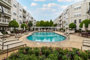 Raleigh apartment for rent - Image of pool and courtyard with pergola at Oberlin Court Apartments, Apartments, Raleigh, NC