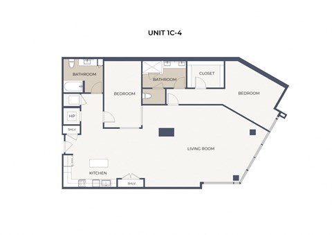 Floor plan for 1 bed, 1 bath, 1910 sqft