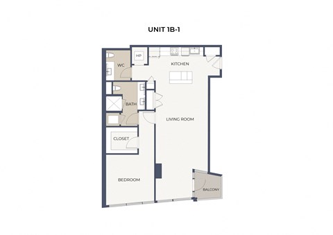 Floor plan for 1 bed, 1 bath, 1134 sqft