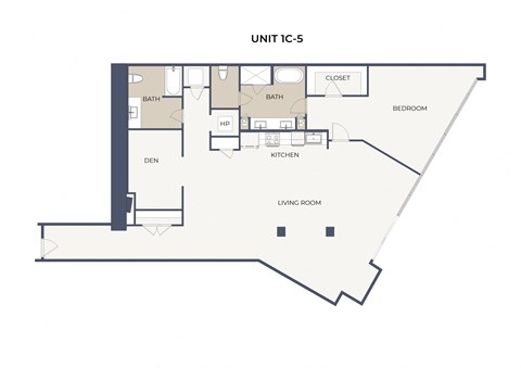 Floor plan for 1 bed, 2 baths, 1987 sqft