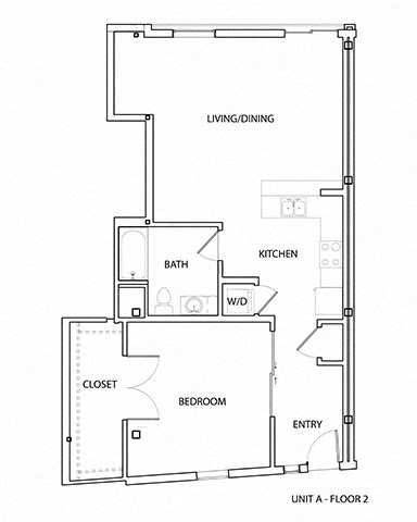 Floor plan for 1 bed, 1 bath, 975 sqft
