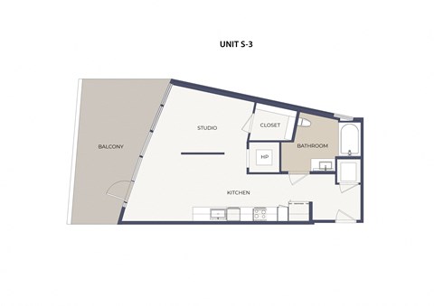 Floor plan for studio, 1 bath, 616 sqft