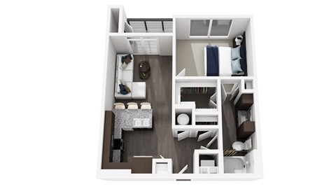 Floor plan for 1 bed, 1 bath, 701 sqft