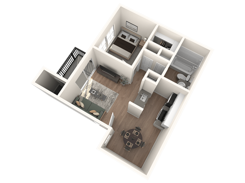Floor plan for 1 bed, 1 bath, 610 sqft