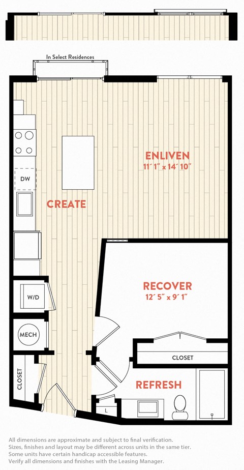 Floor plan for 1 bed, 1 bath, 686 sqft