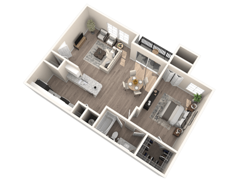 Floor plan for 1 bed, 1 bath, 685 sqft