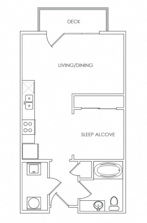 Floor plan for studio, 1 bath, 553 sqft