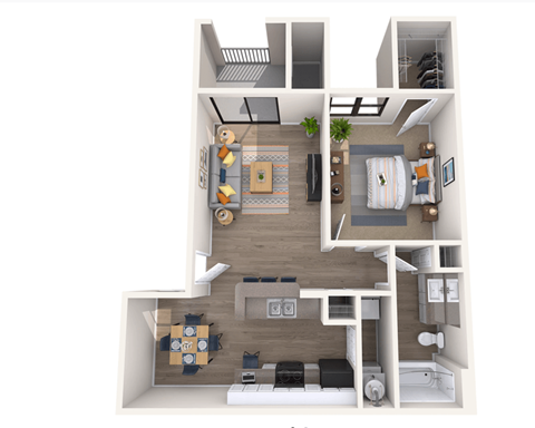 Floor plan for 1 bed, 1 bath, 650 sqft