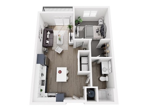 Floor plan for 1 bed, 1 bath, 681 sqft