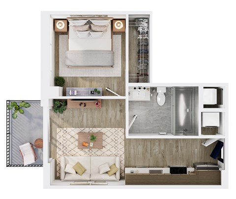 Floor plan for 1 bed, 1 bath, 556 sqft