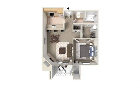 Floor plan for 1 bed, 1 bath, 600 sqft