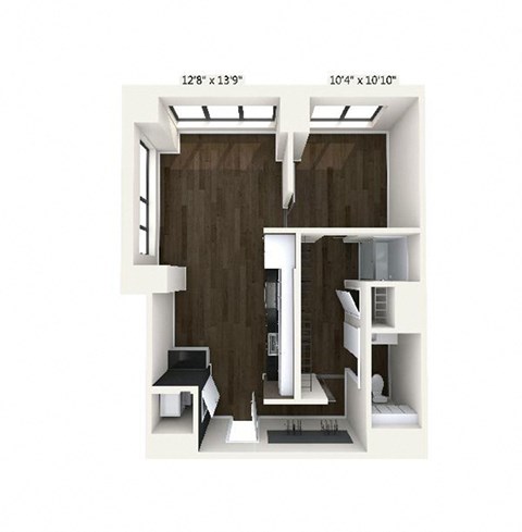 Floor plan for 1 bed, 1 bath, 738 sqft