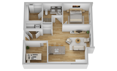 Floor plan for 1 bed, 1 bath, 896 sqft