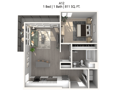 Floor plan for 1 bed, 1 bath, 816 sqft