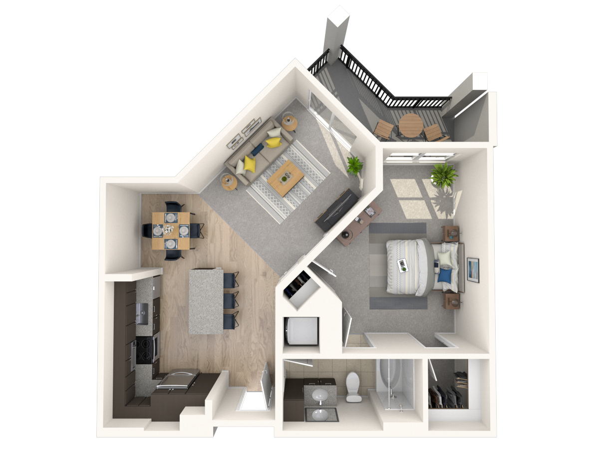 Floor plan for 1 bed, 1 bath, 789 sqft