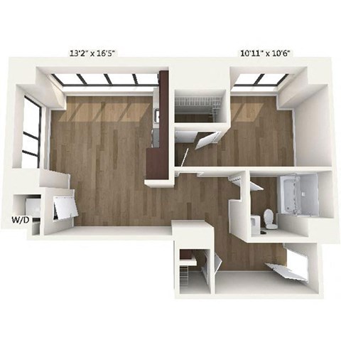Floor plan for 1 bed, 1 bath, 772 sqft