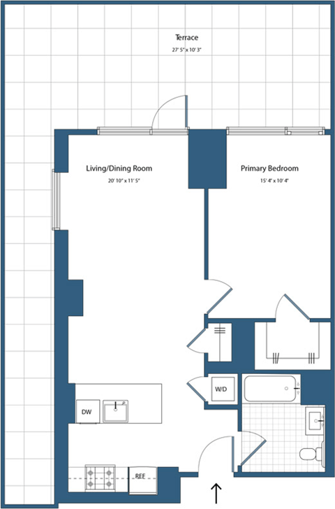 Floor plan for 1 bed, 1 bath, 706 sqft