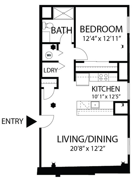 Floor plan for 1 bed, 1 bath, 750 sqft