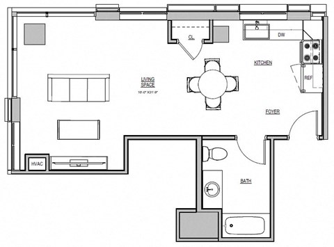 Floor plan for studio, 1 bath, 549 sqft