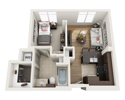 Floor plan for 1 bed, 1 bath, 660 sqft