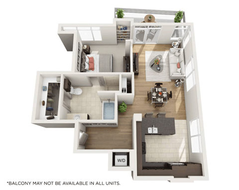 Floor plan for 1 bed, 1 bath, 792 sqft