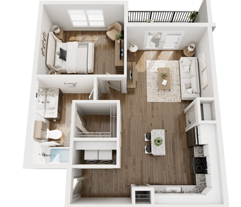 Floor plan for 1 bed, 1 bath, 750 sqft