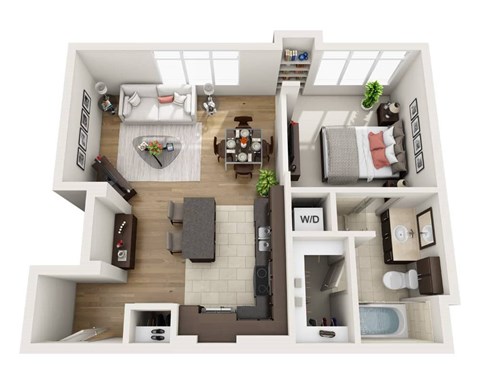 Floor plan for 1 bed, 1 bath, 800 sqft