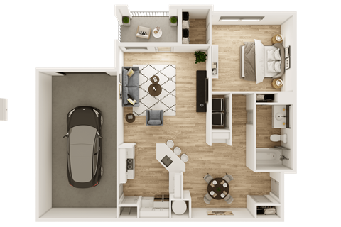 Floor plan for 1 bed, 1 bath