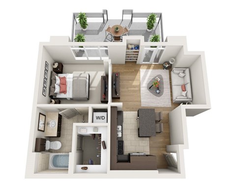 Floor plan for 1 bed, 1 bath, 783 sqft