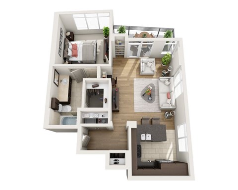 Floor plan for 1 bed, 1 bath, 943 sqft