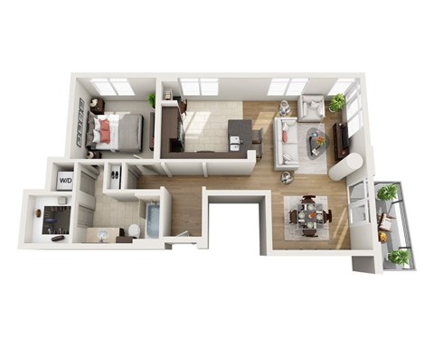 Floor plan for 1 bed, 1 bath, 992 sqft