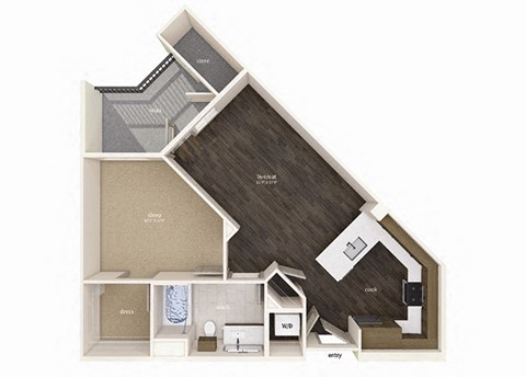 Floor plan for 1 bed, 1 bath, 706 sqft