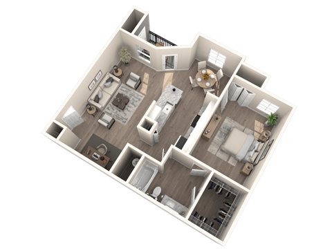 Floor plan for 1 bed, 1 bath, 787 sqft
