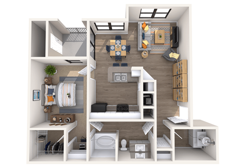 Floor plan for 1 bed, 1 bath, 760 sqft