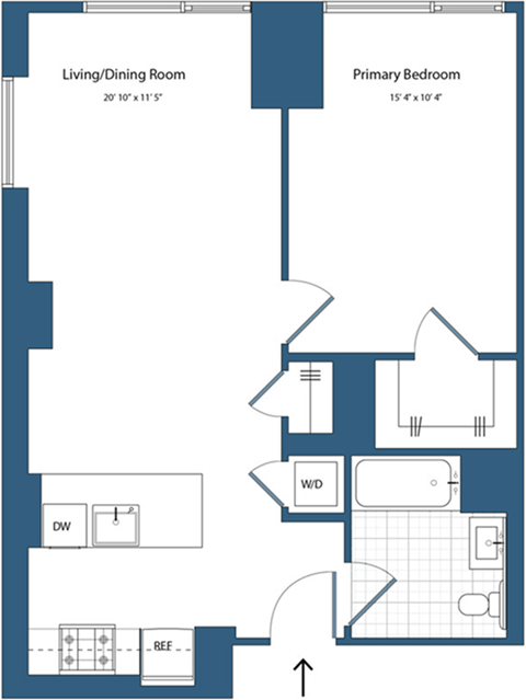 Floor plan for 1 bed, 1 bath, 706 sqft