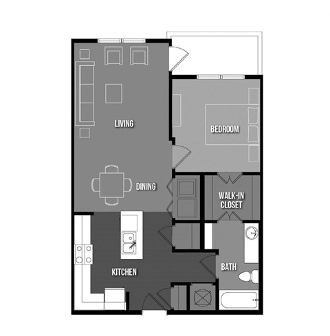 Floor plan for 1 bed, 1 bath, 777 sqft