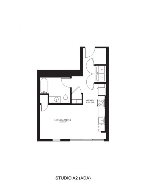Floor plan for studio, 1 bath, 544 sqft