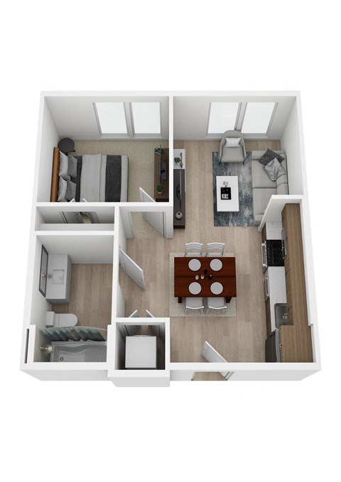Floor plan for 1 bed, 1 bath, 462 sqft