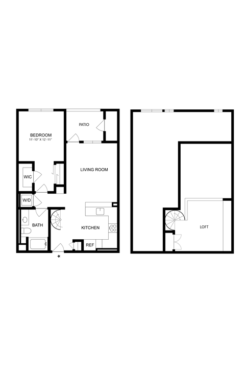Floor plan for 1 bed, 1 bath, 909 sqft