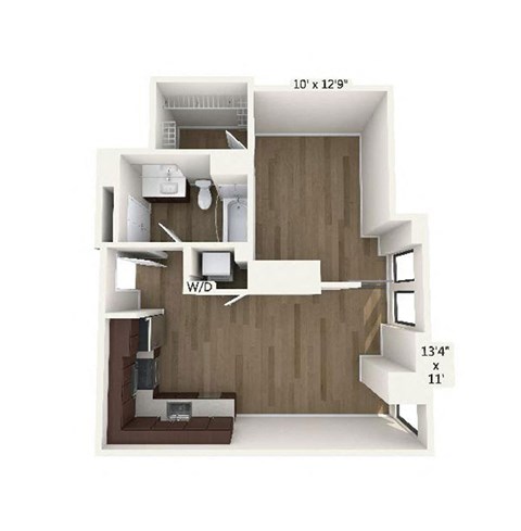 Floor plan for 1 bed, 1 bath, 618 sqft