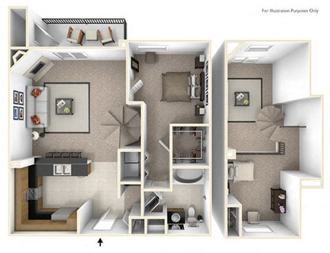 Floor plan for 1 bed, 1 bath, 946 sqft