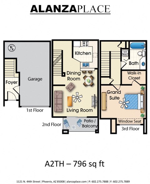 Floor plan for 1 bed, 1 bath, 796 sqft