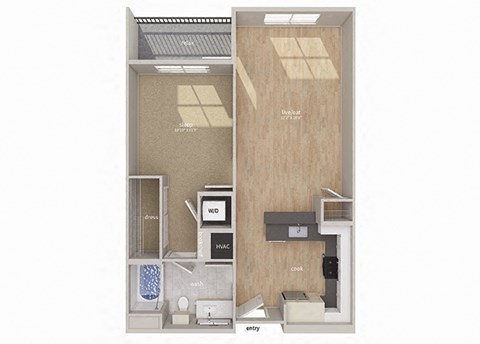 Floor plan for 1 bed, 1 bath, 748 sqft